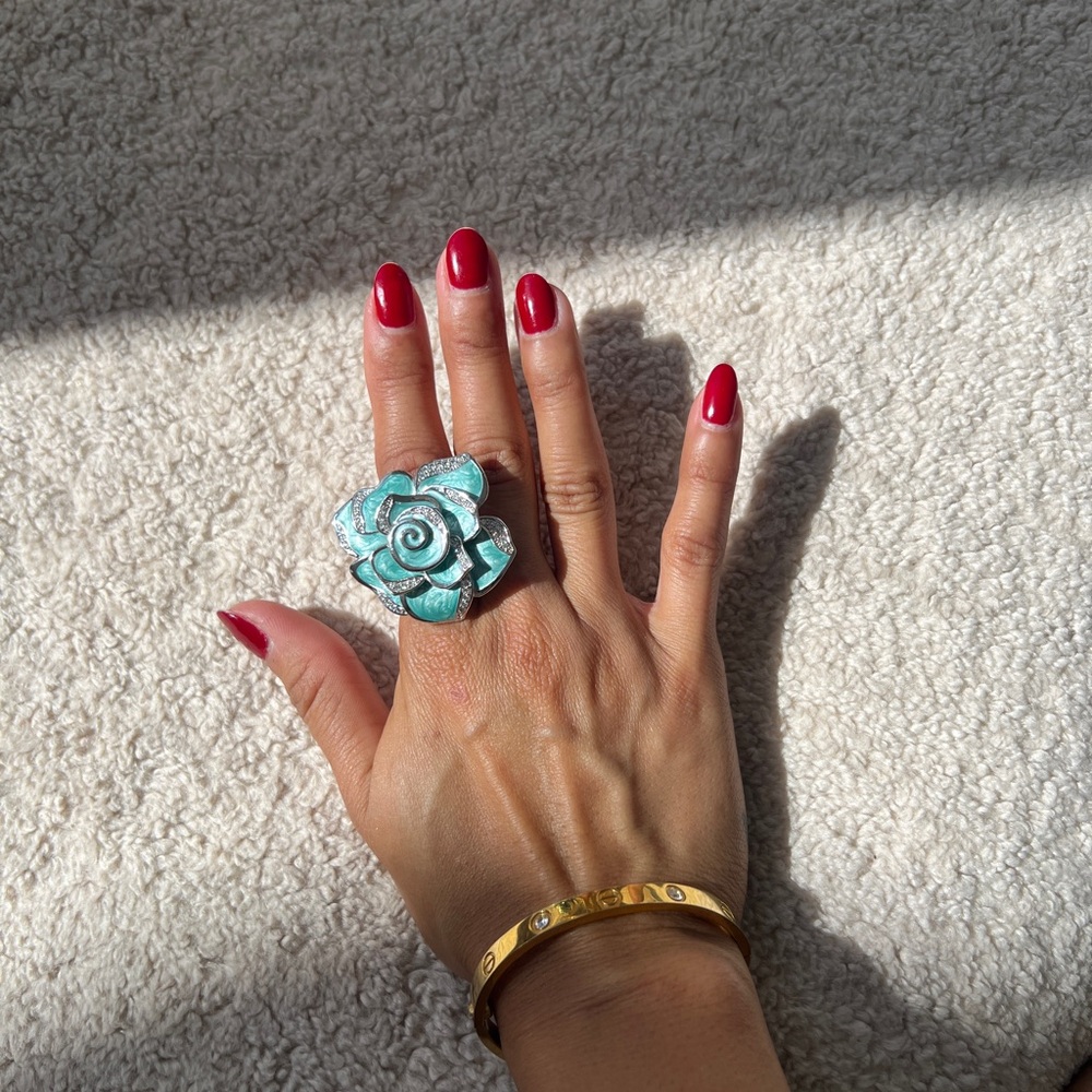 Brand New Lauren G Adams Turquoise Floral Brooch with Silver Details
